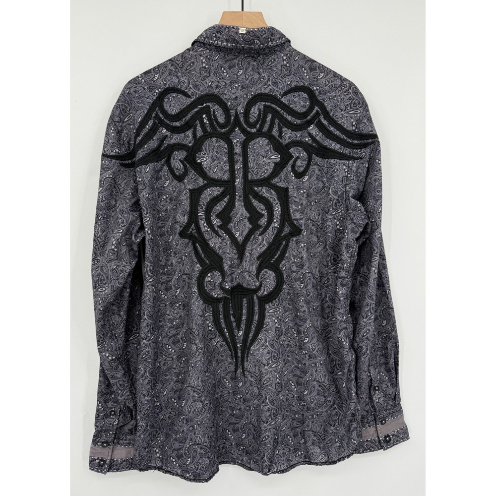 Roar Shirt Mens XL Grey Black Paisley Embroidered Western Rockabilly Thrones II